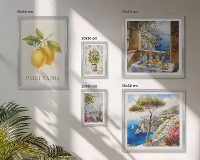 Modernes Wandbilder-Set mit Zitrusakzenten im mediterranen Stil