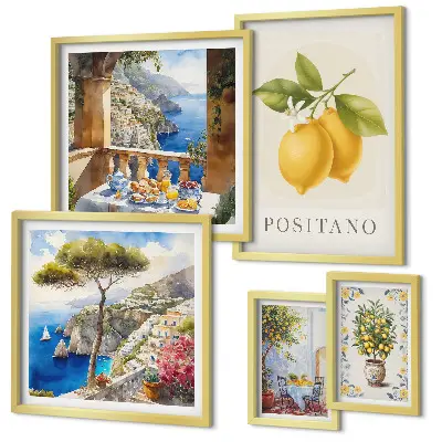 Modernes Wandbilder-Set mit Zitrusakzenten im mediterranen Stil