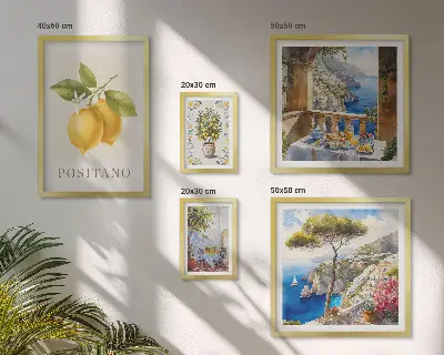 Modernes Wandbilder-Set mit Zitrusakzenten im mediterranen Stil