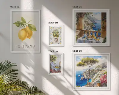 Modernes Wandbilder-Set mit Zitrusakzenten im mediterranen Stil