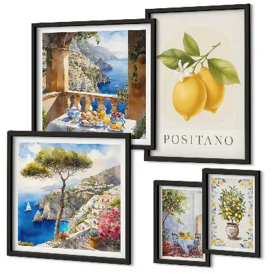 Modernes Wandbilder-Set mit Zitrusakzenten im mediterranen Stil