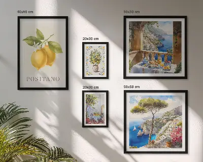 Modernes Wandbilder-Set mit Zitrusakzenten im mediterranen Stil