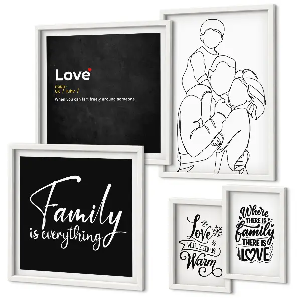 Bildergalerie-Set für die Wand mit dem Thema familiäre Werte wie Liebe und Nähe