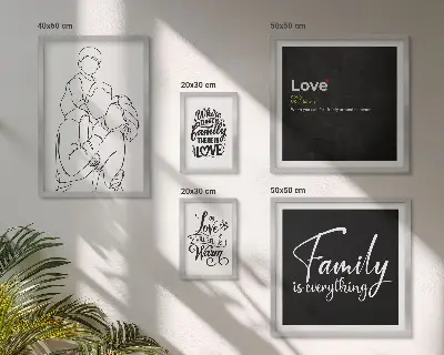 Bildergalerie-Set für die Wand mit dem Thema familiäre Werte wie Liebe und Nähe