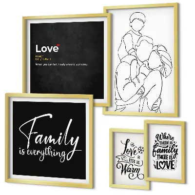 Bildergalerie-Set für die Wand mit dem Thema familiäre Werte wie Liebe und Nähe