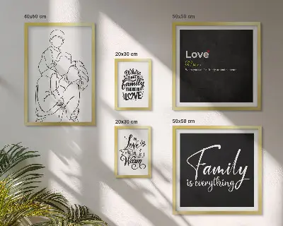Bildergalerie-Set für die Wand mit dem Thema familiäre Werte wie Liebe und Nähe