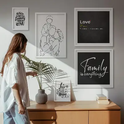 Bildergalerie-Set für die Wand mit dem Thema familiäre Werte wie Liebe und Nähe