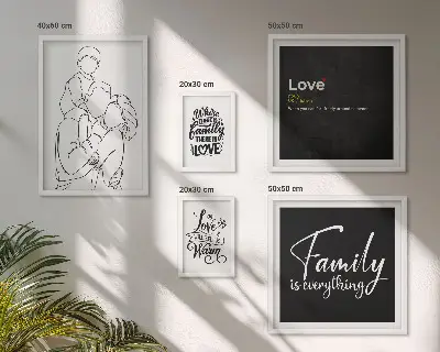 Bildergalerie-Set für die Wand mit dem Thema familiäre Werte wie Liebe und Nähe