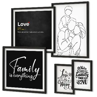 Bildergalerie-Set für die Wand mit dem Thema familiäre Werte wie Liebe und Nähe