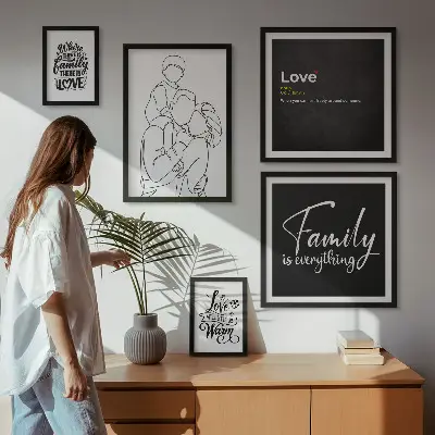 Bildergalerie-Set für die Wand mit dem Thema familiäre Werte wie Liebe und Nähe