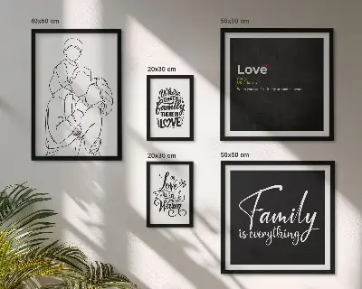 Bildergalerie-Set für die Wand mit dem Thema familiäre Werte wie Liebe und Nähe