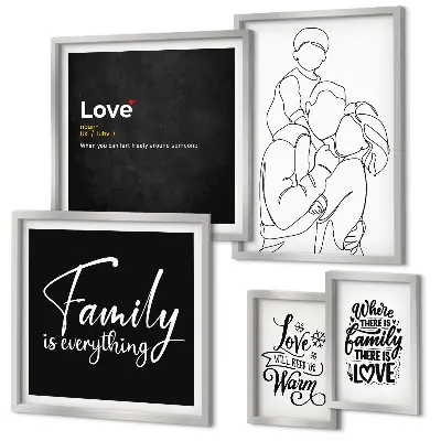 Bildergalerie-Set für die Wand mit dem Thema familiäre Werte wie Liebe und Nähe