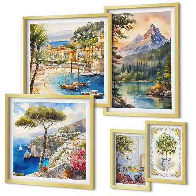 Modernes wandbilder-set Landschaften mit Berg- und Meerblick
