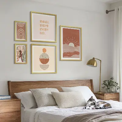 Modernes Wandbilder-Set mit naturfreundlichen Slogans im Boho-Stil
