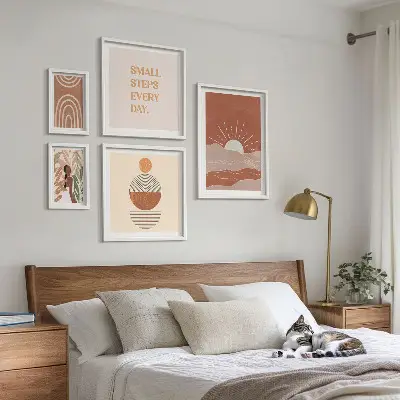 Modernes Wandbilder-Set mit naturfreundlichen Slogans im Boho-Stil