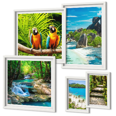 Modernes wandbilder-set Tropische Landschaften, Vögel, Wasserfälle