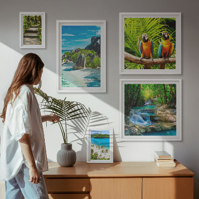Modernes wandbilder-set Tropische Landschaften, Vögel, Wasserfälle