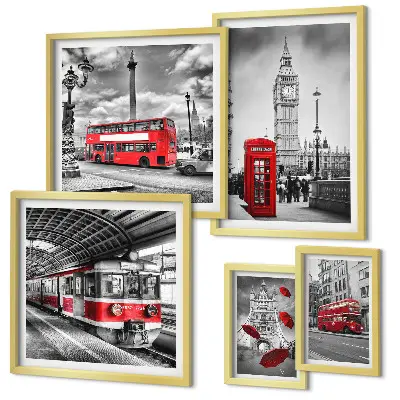 Wandbilder-Set mit Londoner Motiven und Akzenten