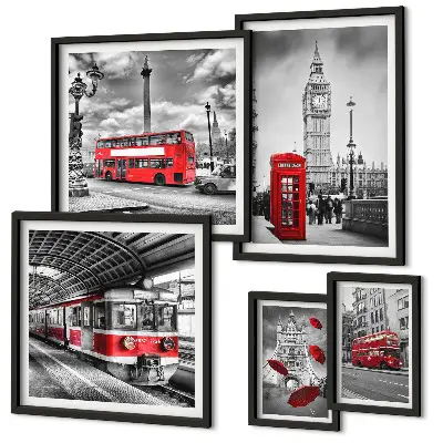 Wandbilder-Set mit Londoner Motiven und Akzenten