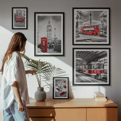 Wandbilder-Set mit Londoner Motiven und Akzenten