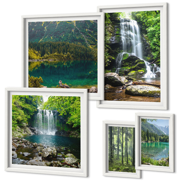 Modernes wandbilder-set Wasserfälle, Waldlandschaften, Natur