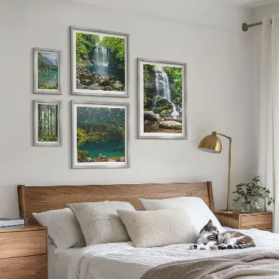 Modernes Wandbild-Set mit Motiven von Wasserfällen, Waldlandschaften und Natur
