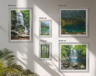 Modernes Wandbild-Set mit Motiven von Wasserfällen, Waldlandschaften und Natur
