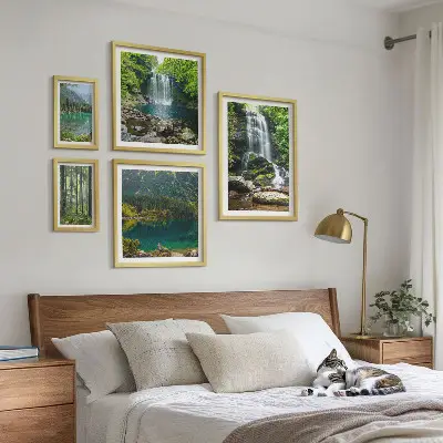 Modernes Wandbild-Set mit Motiven von Wasserfällen, Waldlandschaften und Natur