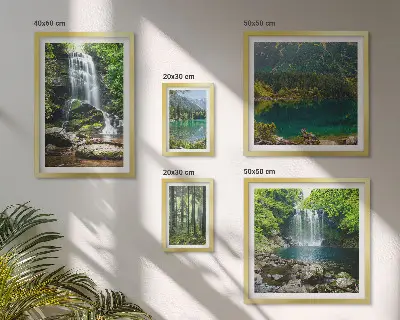 Modernes Wandbild-Set mit Motiven von Wasserfällen, Waldlandschaften und Natur