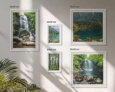 Modernes Wandbild-Set mit Motiven von Wasserfällen, Waldlandschaften und Natur