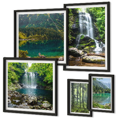 Modernes wandbilder-set Wasserfälle, Waldlandschaften, Natur