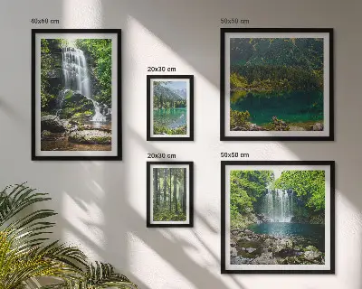 Modernes Wandbild-Set mit Motiven von Wasserfällen, Waldlandschaften und Natur