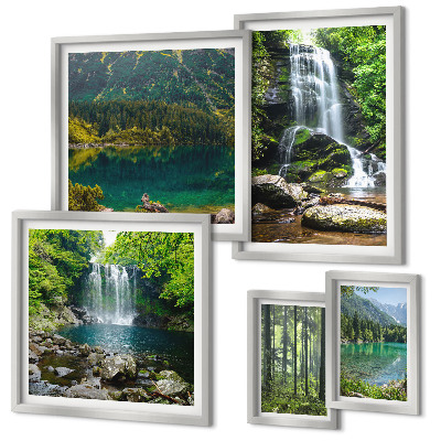 Modernes wandbilder-set Wasserfälle, Waldlandschaften, Natur