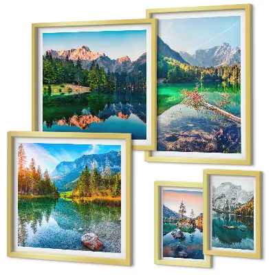 Modernes Wandbilderset mit Berglandschaften, Seen und Wäldern