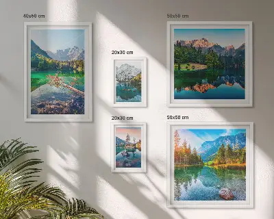 Modernes Wandbilderset mit Berglandschaften, Seen und Wäldern