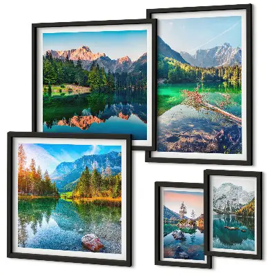 Modernes Wandbilderset mit Berglandschaften, Seen und Wäldern