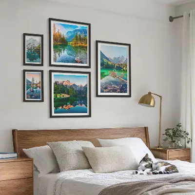 Modernes Wandbilderset mit Berglandschaften, Seen und Wäldern