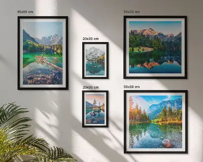 Modernes Wandbilderset mit Berglandschaften, Seen und Wäldern