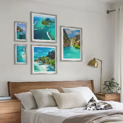 Bildergalerie-Set für die Wand mit Motiven von tropischen Wasserfällen und Stränden