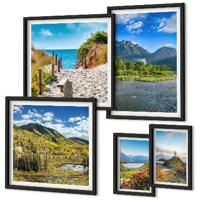 Modernes Wandbild-Set mit Landschaften von Bergen und Stränden