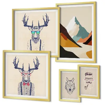Bildergalerie-Set für die Wand mit stilvollen Tierporträts