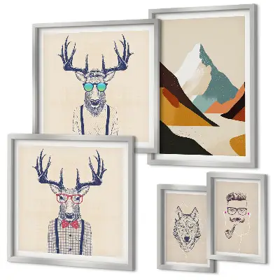 Bildergalerie-Set für die Wand mit stilvollen Tierporträts