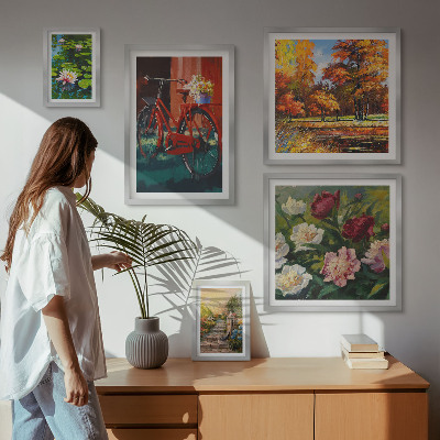 Modernes wandbilder-set Blumen, Fahrräder, malerische Schönheit