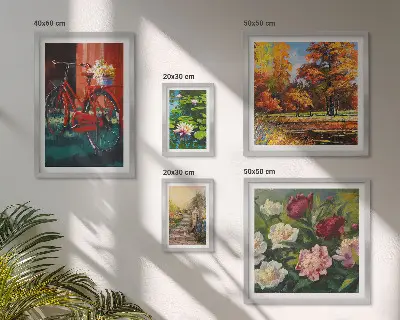Modernes Wandbilder-Set mit Blumen und Fahrrädern in malerischer Schönheit