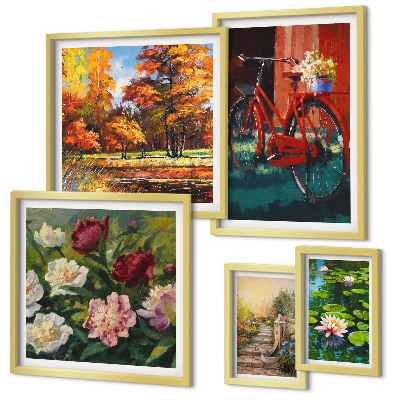 Modernes wandbilder-set Blumen, Fahrräder, malerische Schönheit