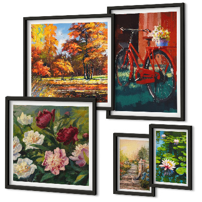 Modernes wandbilder-set Blumen, Fahrräder, malerische Schönheit