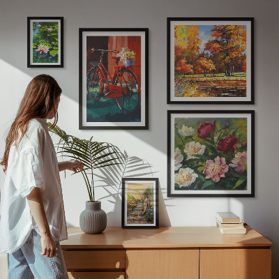 Modernes wandbilder-set Blumen, Fahrräder, malerische Schönheit