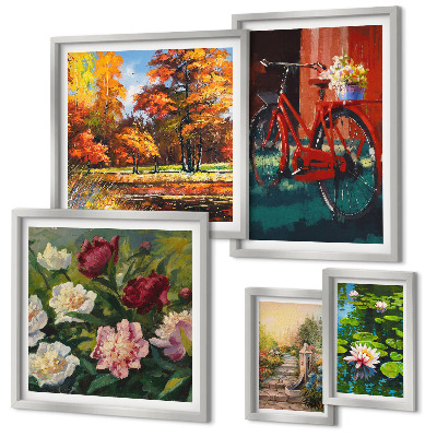 Modernes wandbilder-set Blumen, Fahrräder, malerische Schönheit