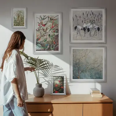 Modernes Wandbilder-Set mit Motiven von Vintage tropischen Vögeln