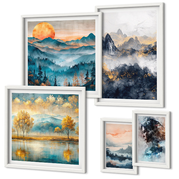 Bildergalerie-set für die wand Berglandschaften und Porträts